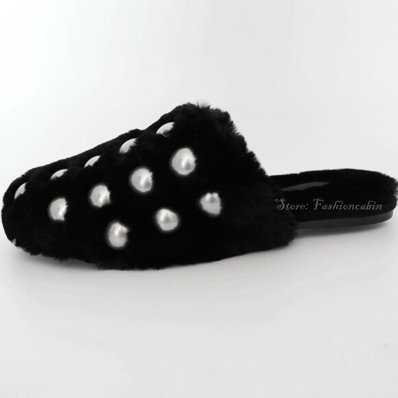 NEW Alexander Wang Amelia Shearling Slippers w Silver Studs | Designer Luxe Cozy - Picture 4 of 14